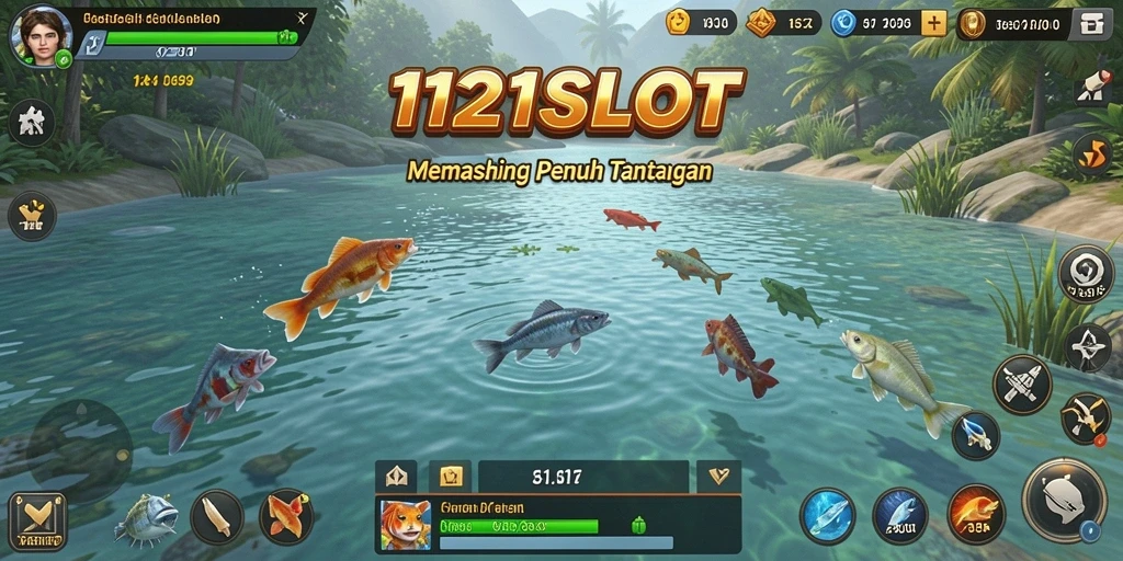 Tampilan gameplay seru dari 1121SLOT saat memancing di laut.