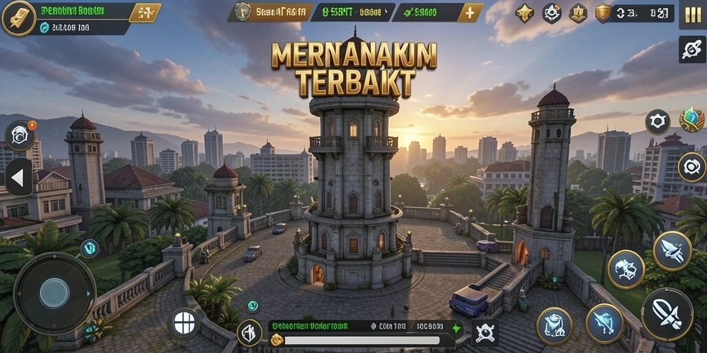 Screenshot gameplay 55RT menampilkan aksi menara pertahanan yang epik.