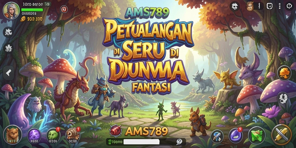 Screenshot gameplay AMS789 menunjukkan karakter menjelajahi hutan fantasi.