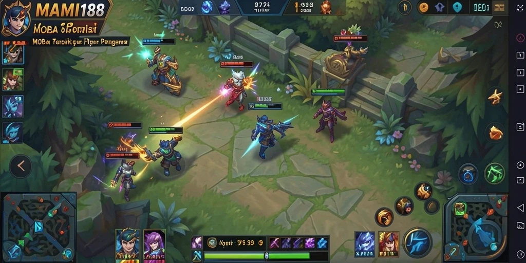 Screenshot menunjukkan pertarungan seru di MAMI188 dengan karakter MOBA.