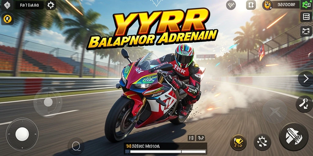 Tangkapan layar gameplay YYRR yang penuh aksi balapan motor.